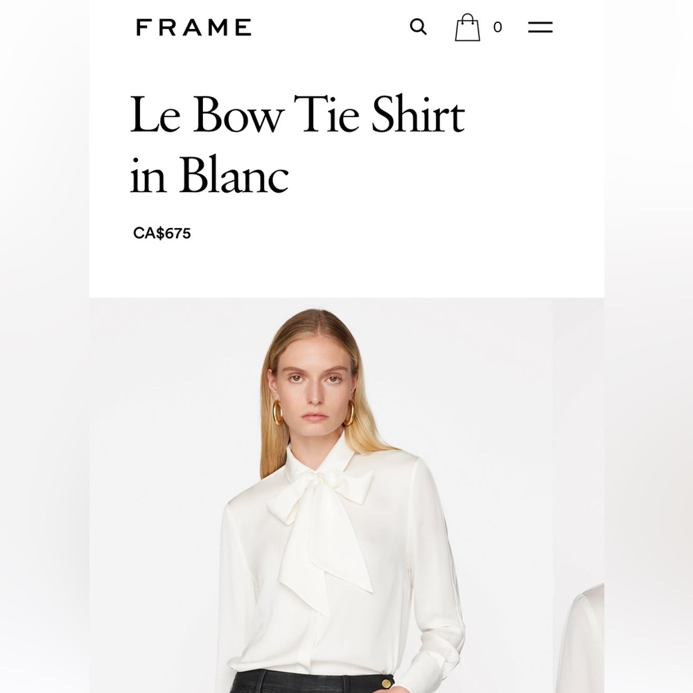 Frame Cream Silk Blouse with Black Silk Chiffon Tie S NWT